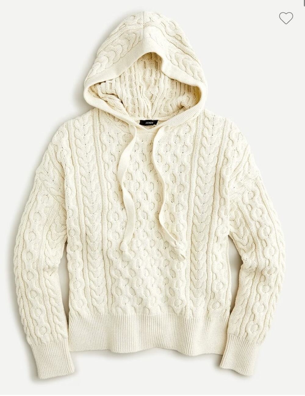 J.Crew Women Cable Knit Hoodie Sweater Ivory 100% Cotton Chunky Knit AM747